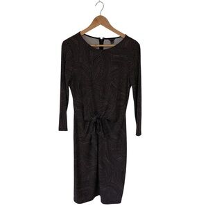 Ann Taylor Polka Dot Pattern Bow Tie Waist 3/4 Sleeve Midi Dress Size 10